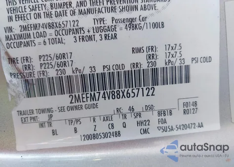 2008 Mercury Grand Marquis Gs from USA, damaged, VIN 2MEFM74V88X657122